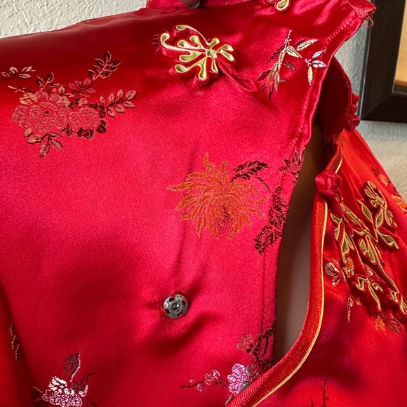 Chinese Silk Red Floral Maxi Dress - Picture 5 of 7